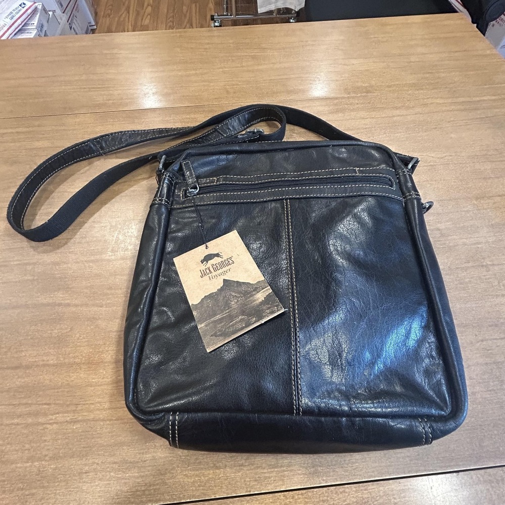 Jack Georges Crossbody Bag Womens Medium Black Leather Voyager 7206 Purse Travel